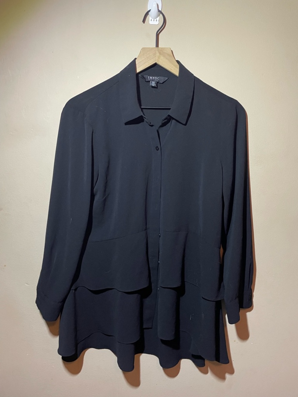 Isaac Mizrahi Black Button-Up Sheer Top, small